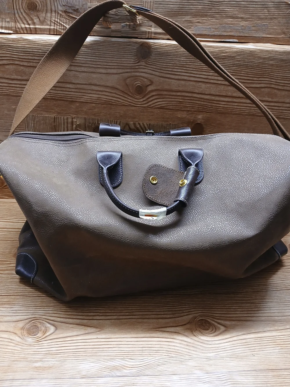 Bric's Taupe-Brown Weekender Duffel with Dark Brown Trim